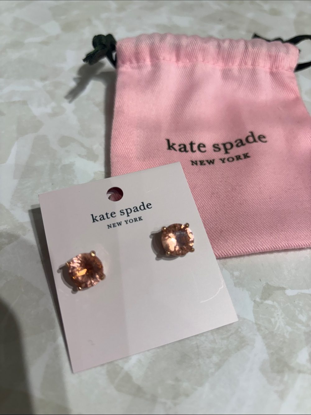 Kate Spade Pink Peach Crystal Stud Earrings with Pouch